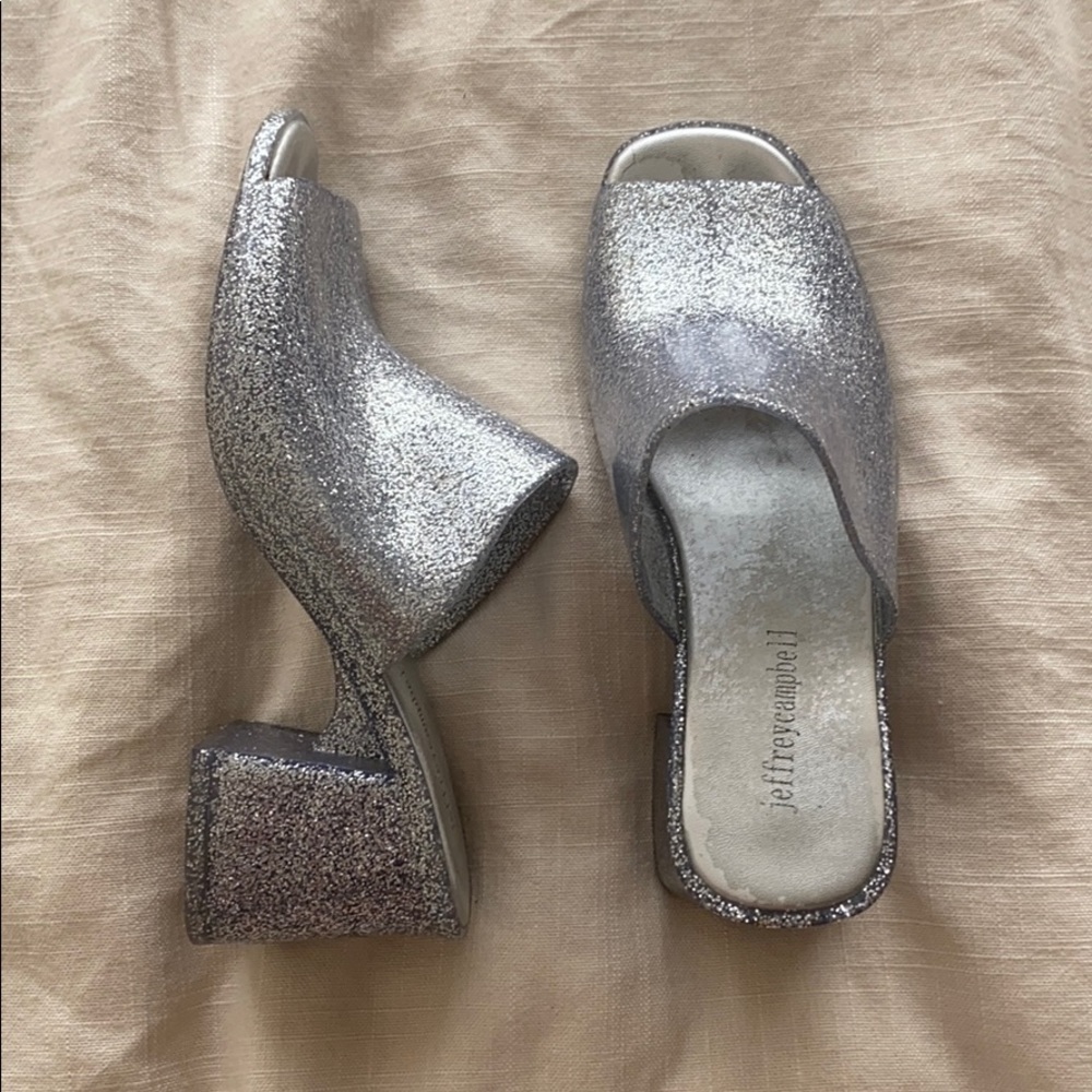 Silver sparkle Jeffrey Campbell mules